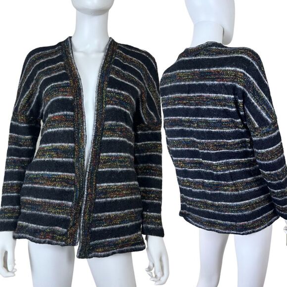 Modcloth Women Size M Blue Eyelash Stripped Open Front Pullover Cardigan Sweater - Picture 1 of 14